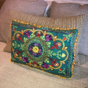 Karma living decorative pillow: teal and pink